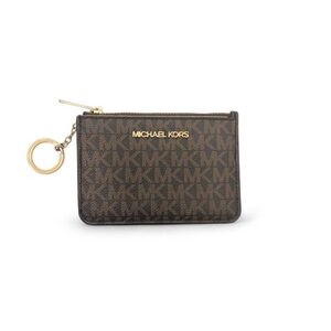 Michael Kors Brown Logo Jet Set Small Coin Pouch Card Case ID Key Ring Wallet